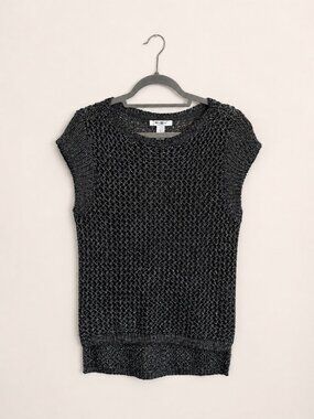 White House Black Market Metallic Open Knit Sweater Top S